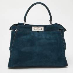 Pre Owned Fendi Blue Watersnake Leather and Suede Regular Peekaboo Top Handle Bag