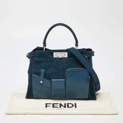 Pre Owned Fendi Blue Watersnake Leather and Suede Regular Peekaboo Top Handle Bag