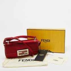 Pre Owned Fendi Red Satin Baguette Phone Pouch