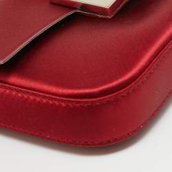 Pre Owned Fendi Red Satin Baguette Phone Pouch