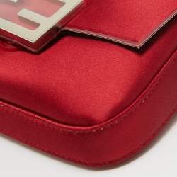 Pre Owned Fendi Red Satin Baguette Phone Pouch