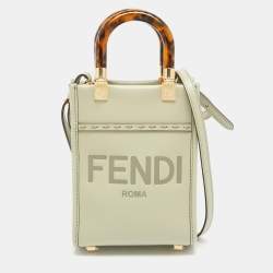Pre Owned Fendi Green Leather Mini Sunshine Tote