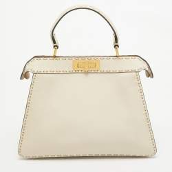 Fendi Cream Selleria Leather Medium Peekaboo ISeeU Top Handle Bag