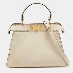 Fendi Cream Selleria Leather Medium Peekaboo ISeeU Top Handle Bag