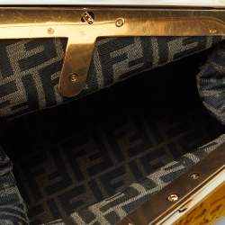 Pre Owned Fendi Mustard Karligraphy Suede and Velvet Medium Camoscio First Shoulder Bag