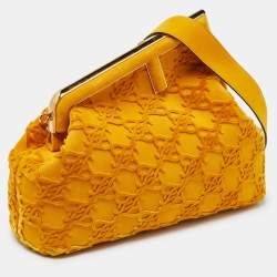 Pre Owned Fendi Mustard Karligraphy Suede and Velvet Medium Camoscio First Shoulder Bag