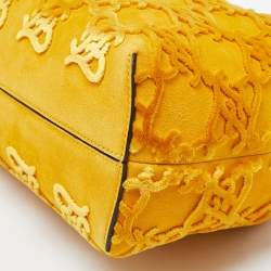 Pre Owned Fendi Mustard Karligraphy Suede and Velvet Medium Camoscio First Shoulder Bag