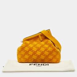 Pre Owned Fendi Mustard Karligraphy Suede and Velvet Medium Camoscio First Shoulder Bag