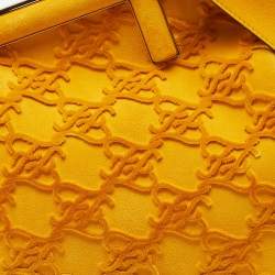 Pre Owned Fendi Mustard Karligraphy Suede and Velvet Medium Camoscio First Shoulder Bag