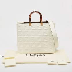 Pre Owned Fendi Off White Zucca Embossed Leather Medium Sunshine Tote