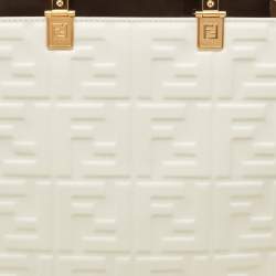 Pre Owned Fendi Off White Zucca Embossed Leather Medium Sunshine Tote
