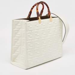 Pre Owned Fendi Off White Zucca Embossed Leather Medium Sunshine Tote