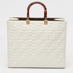 Pre Owned Fendi Off White Zucca Embossed Leather Medium Sunshine Tote