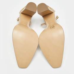 Pre Owned Fendi Beige Leather Zucca FF Logo Ankle Strap Pumps Size 39