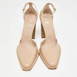Pre Owned Fendi Beige Leather Zucca FF Logo Ankle Strap Pumps Size 39