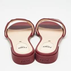Fendi Burgundy Leather FF Flat Slides Size 37