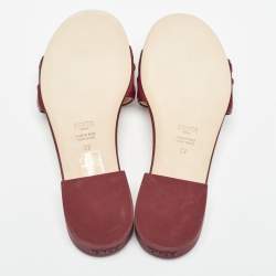 Fendi Burgundy Leather FF Flat Slides Size 37