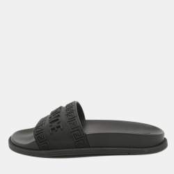 Fendi x-Versace Black Rubber Logo Flat Slides Size 37