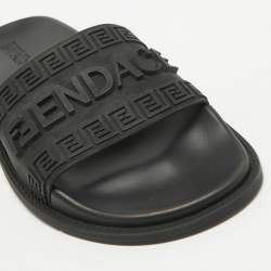 Fendi x-Versace Black Rubber Logo Flat Slides Size 37