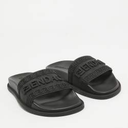Fendi x-Versace Black Rubber Logo Flat Slides Size 37