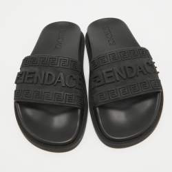 Fendi x-Versace Black Rubber Logo Flat Slides Size 37
