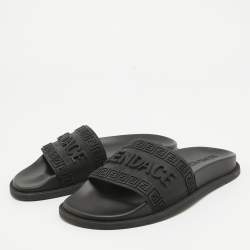 Fendi x-Versace Black Rubber Logo Flat Slides Size 37