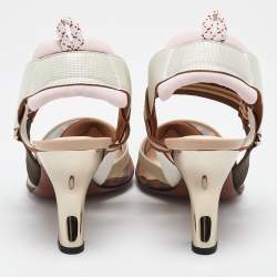 Pre Owned حذاء كعب عالي فندي كوليبري جلد وشبك زوكا بيج/ بني فتحة كعب مقاس 39