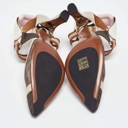 Pre Owned حذاء كعب عالي فندي كوليبري جلد وشبك زوكا بيج/ بني فتحة كعب مقاس 39