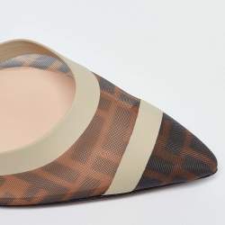 Pre Owned حذاء كعب عالي فندي كوليبري جلد وشبك زوكا بيج/ بني فتحة كعب مقاس 39