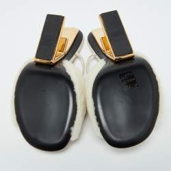 Pre Owned Fendi Off White Lamb Fur and Leather First Heel Mules Size 40