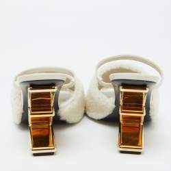Pre Owned Fendi Off White Lamb Fur and Leather First Heel Mules Size 40
