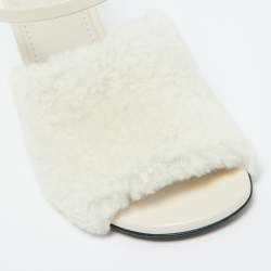 Pre Owned Fendi Off White Lamb Fur and Leather First Heel Mules Size 40