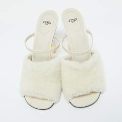 Pre Owned Fendi Off White Lamb Fur and Leather First Heel Mules Size 40