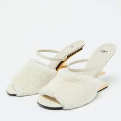 Pre Owned Fendi Off White Lamb Fur and Leather First Heel Mules Size 40