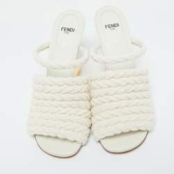 Pre Owned Fendi Beige Woven Fabric First Heel Mules Size 36