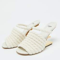 Pre Owned Fendi Beige Woven Fabric First Heel Mules Size 36