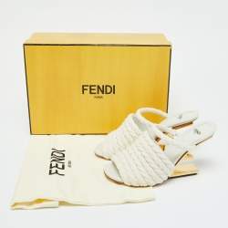 Pre Owned Fendi Beige Woven Fabric First Heel Mules Size 36