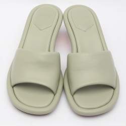 Fendi Green Leather Baguette Heel Slide Sandals Size 37