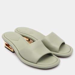 Fendi Green Leather Baguette Heel Slide Sandals Size 37