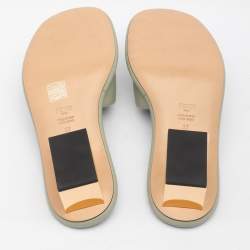 Fendi Green Leather Baguette Heel Slide Sandals Size 37