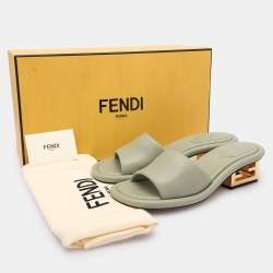 Fendi Green Leather Baguette Heel Slide Sandals Size 37