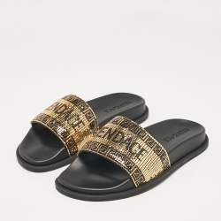 Fendi x Versace Gold/Black Metal Mesh Pool Slides Size 38