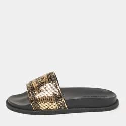Fendi x Versace Gold/Black Metal Mesh Pool Slides Size 38