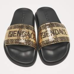 Fendi x Versace Gold/Black Metal Mesh Pool Slides Size 38