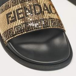 Fendi x Versace Gold/Black Metal Mesh Pool Slides Size 38