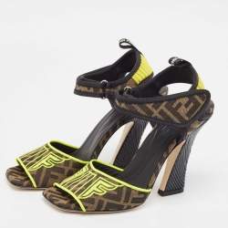 Fendi Brown Zucca Canvas FF Embroidered Ankle Strap Sandals Size 41