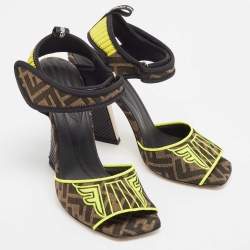 Fendi Brown Zucca Canvas FF Embroidered Ankle Strap Sandals Size 41