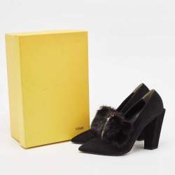 Fendi Black Mink Fur and Suede Block Heel Pumps Size 39