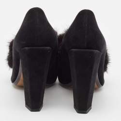 Fendi Black Mink Fur and Suede Block Heel Pumps Size 39