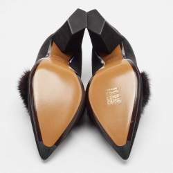 Fendi Black Mink Fur and Suede Block Heel Pumps Size 39